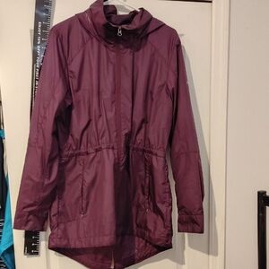 Columbia Deep Purple Puffer Jacket Trench Coat Jacket Fishtail Back Nwot Hooded